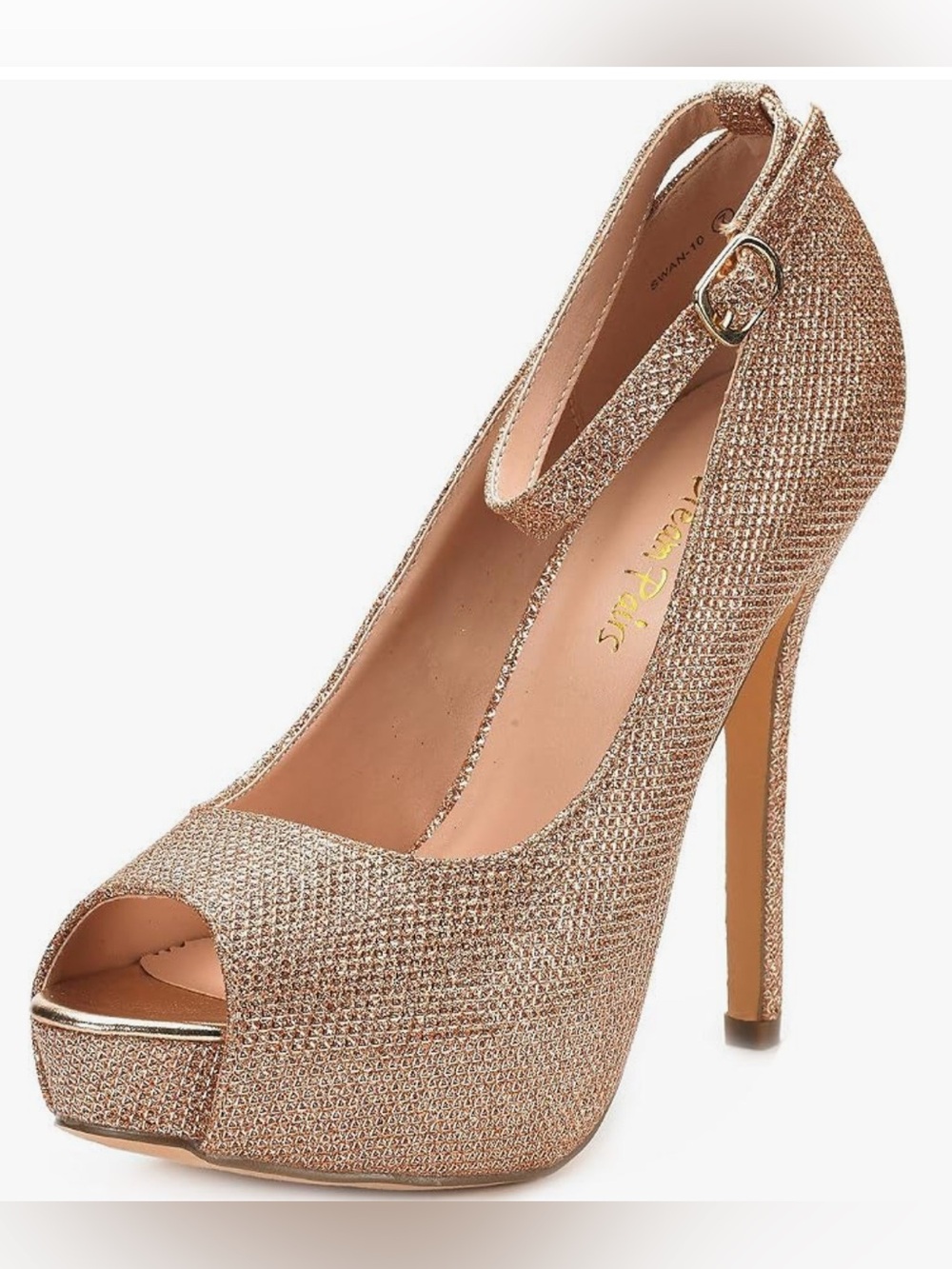 Dream Pairs Rose Gold Glitter Peep-Toe Platform Heel with Ankle Strap Size 8
